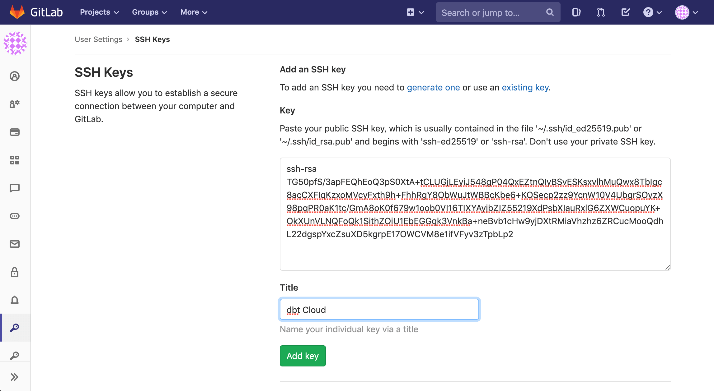 Configuring a GitLab SSH Key