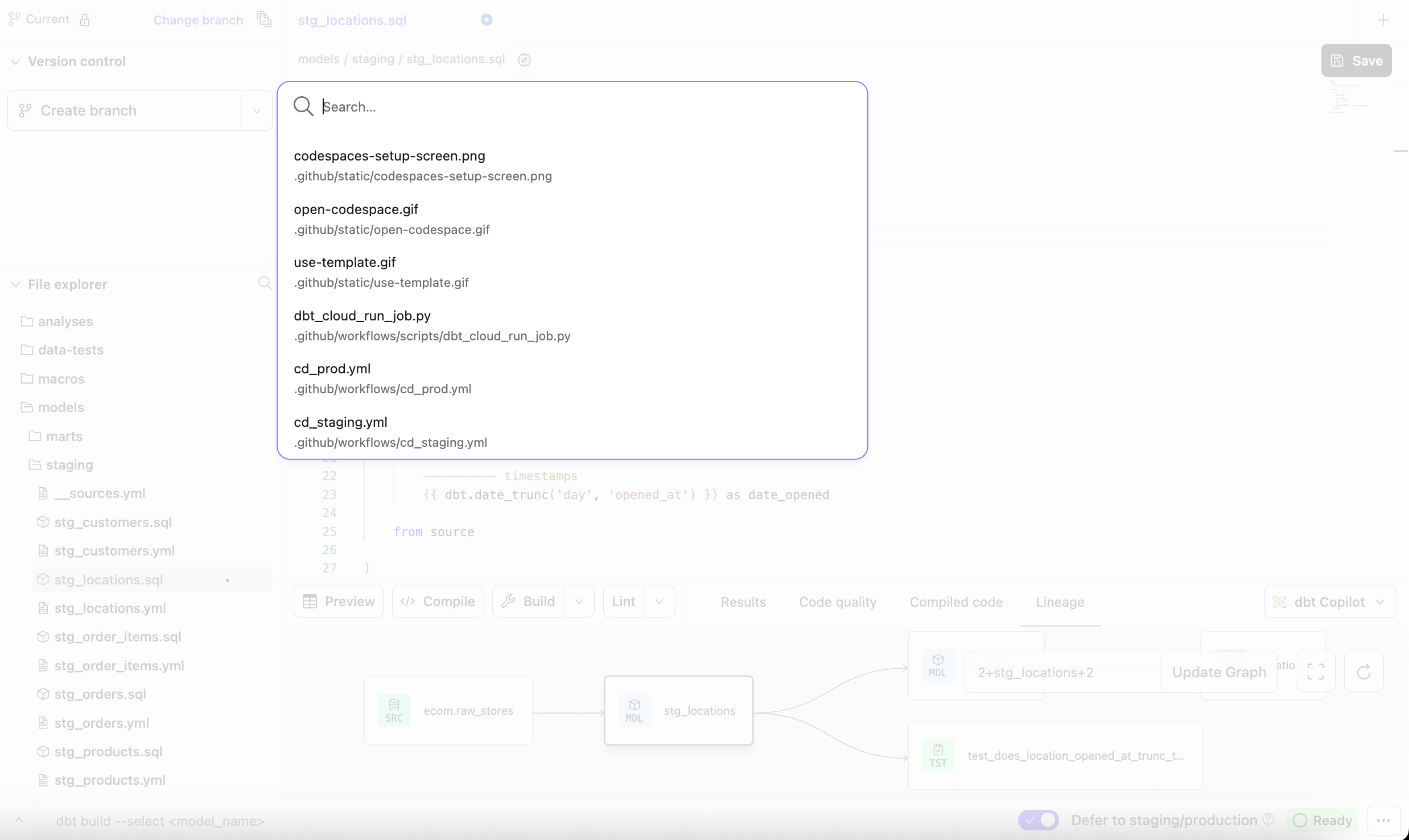 The Command History returns a log and detail of all your dbt invocations.